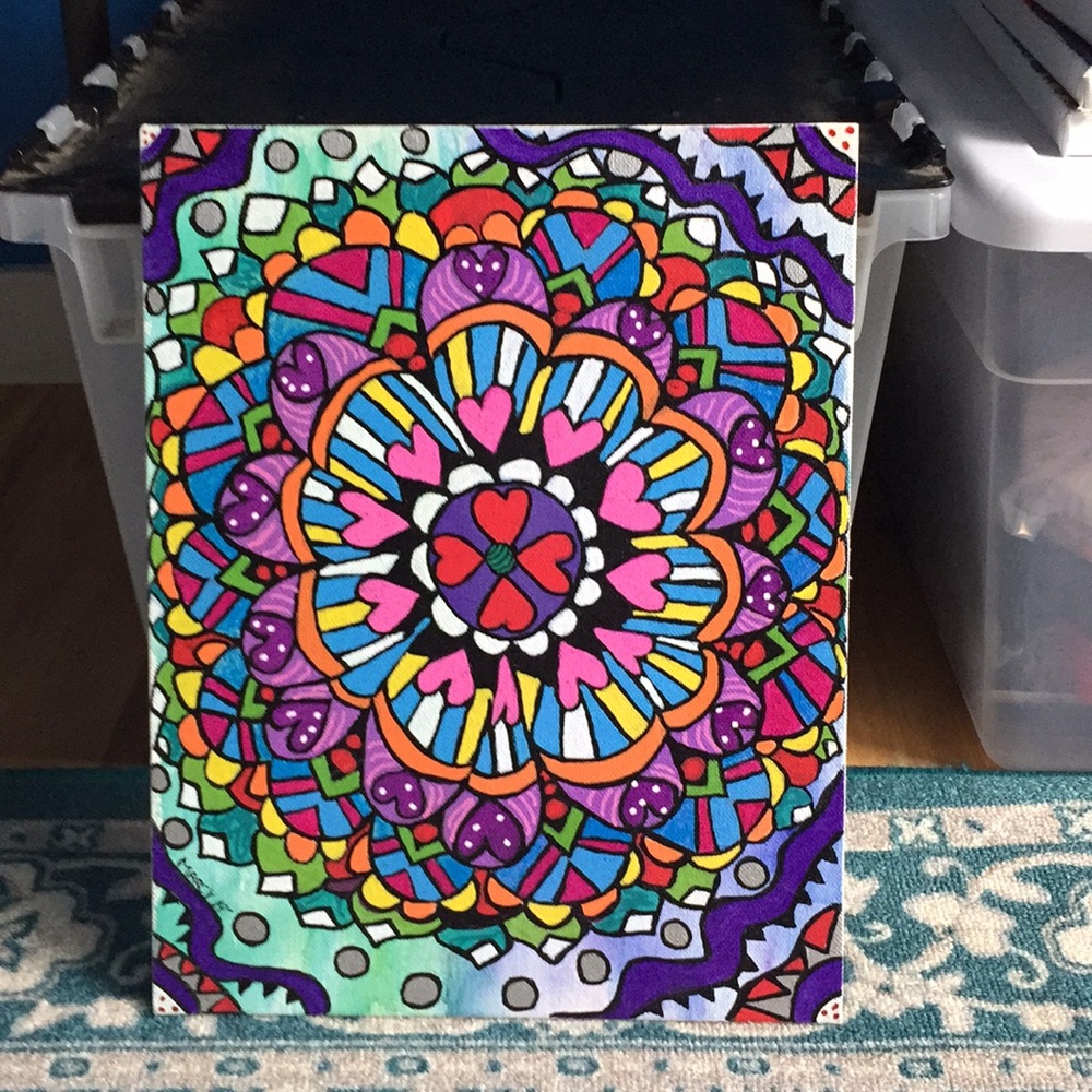 Flower of Love acrylic pen art canvas 11x14 💕